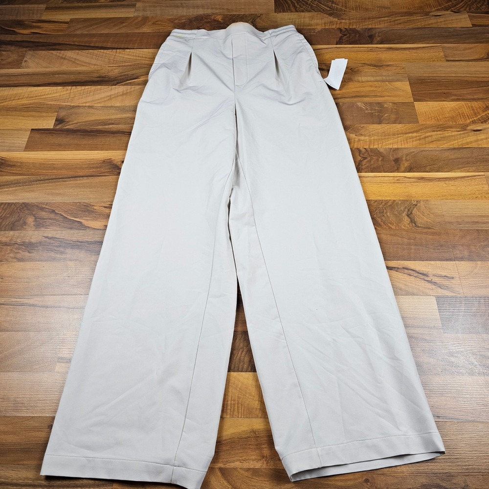 Zella Recess Wide Leg Pants Beige S‎ Pleated Elastic Waist Athleisure
